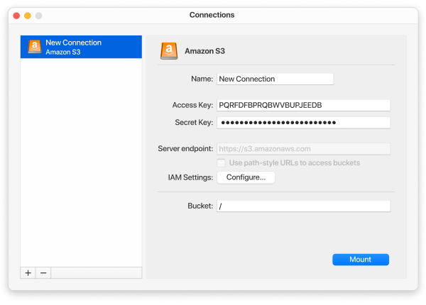 CloudMounter S3 connection