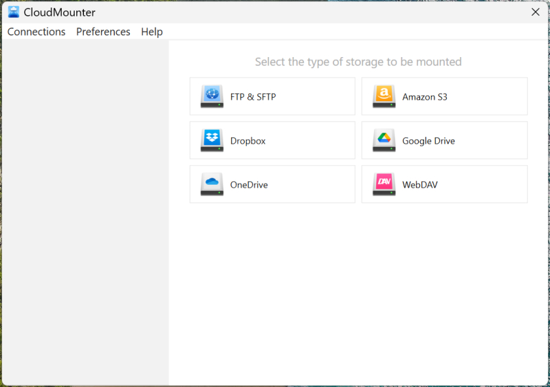 Selecting the FTP icon in CloudMounter on Windows