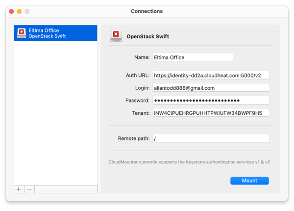 New connection window New connection window