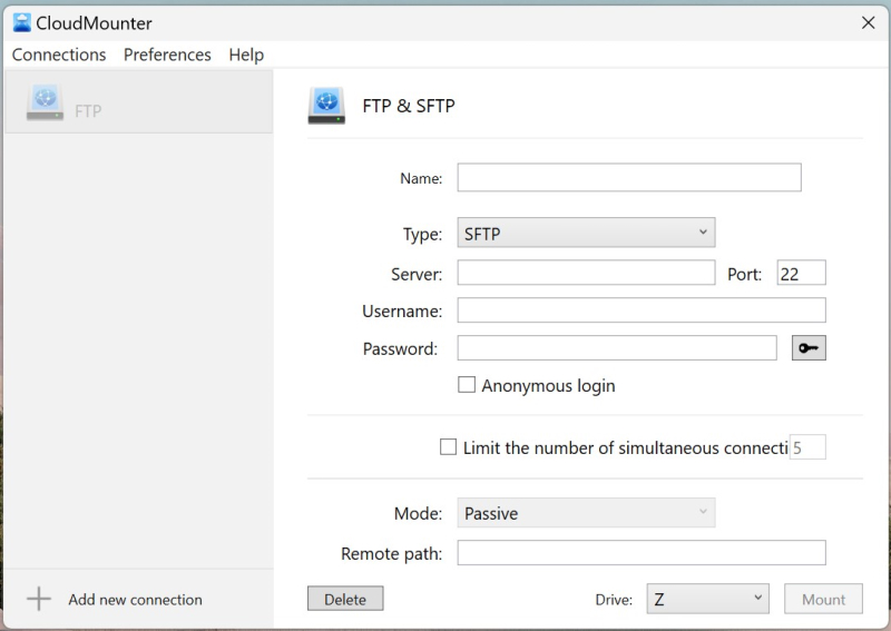 SFTP setting in CloudMounter on Windows