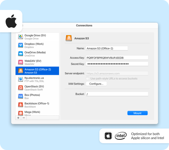 Amazon S3 connection Mac