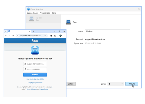 Box setting in CloudMounter on Windows PC