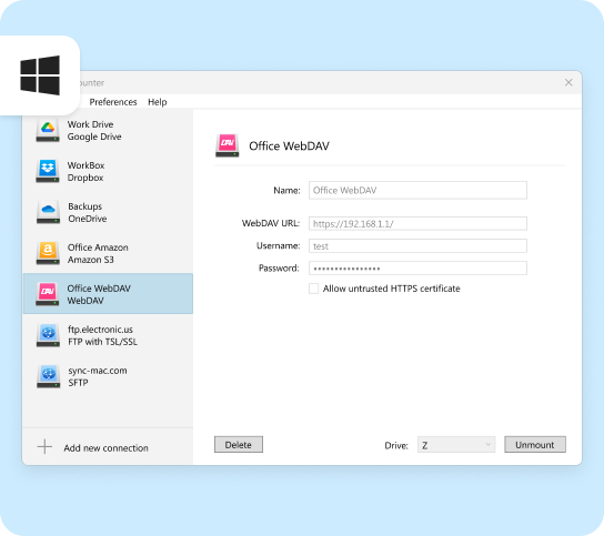 WebDAV connection