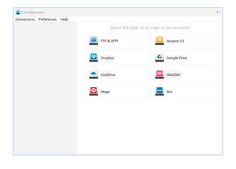 Sélectionnez Google Drive dans la boîte de connexions de CloudMounter