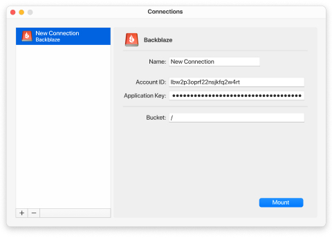 Backblaze B2 setting in CloudMounter on Mac