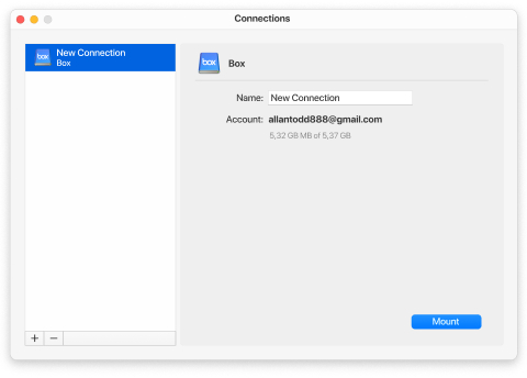 Box setting in CloudMounter on Mac