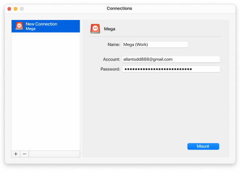 MEGA setting in CloudMounter on Mac
