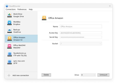 S3 bucket setting in CloudMounter on Windows