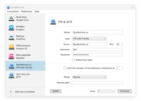 SFTP setting in CloudMounter on Windows