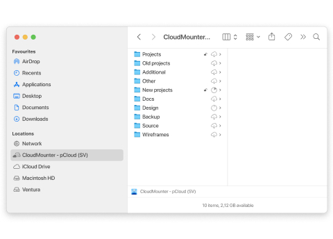 pCloud as a virtual drive in Finder