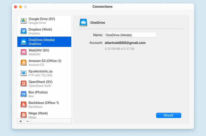 Connexion CloudMounter OneDrive