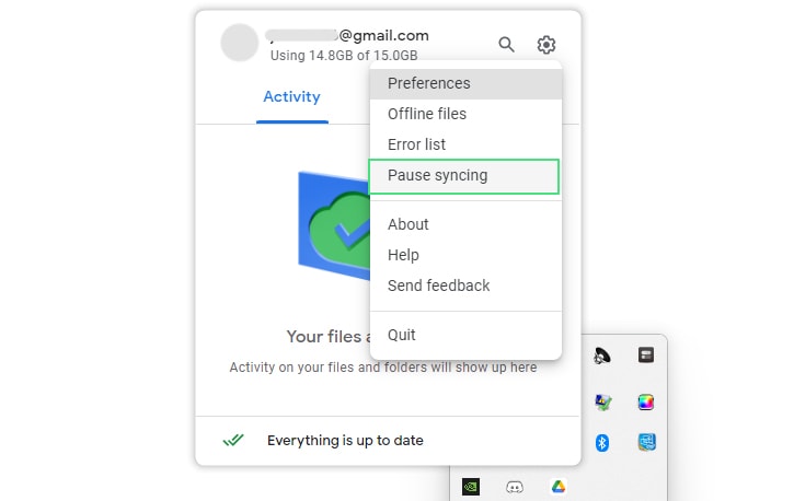 How to pause Sync Google drive