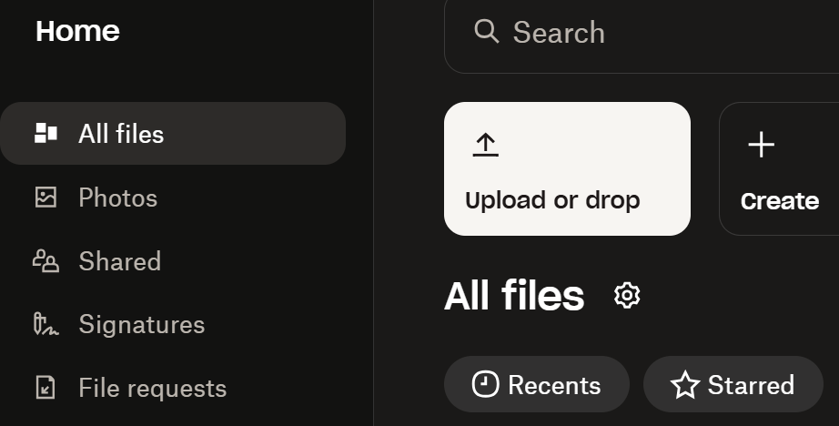 Upload or drop file or folder in Dropbox