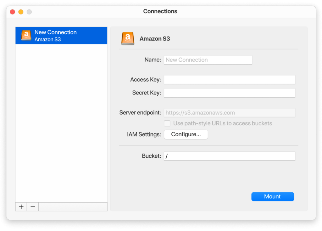 CloudMounter S3 connection