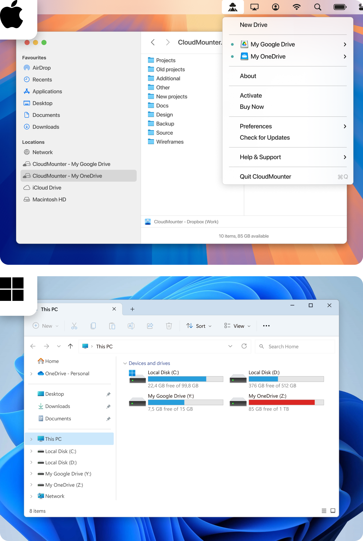 Cloud accounts emerging as local disks on file manager