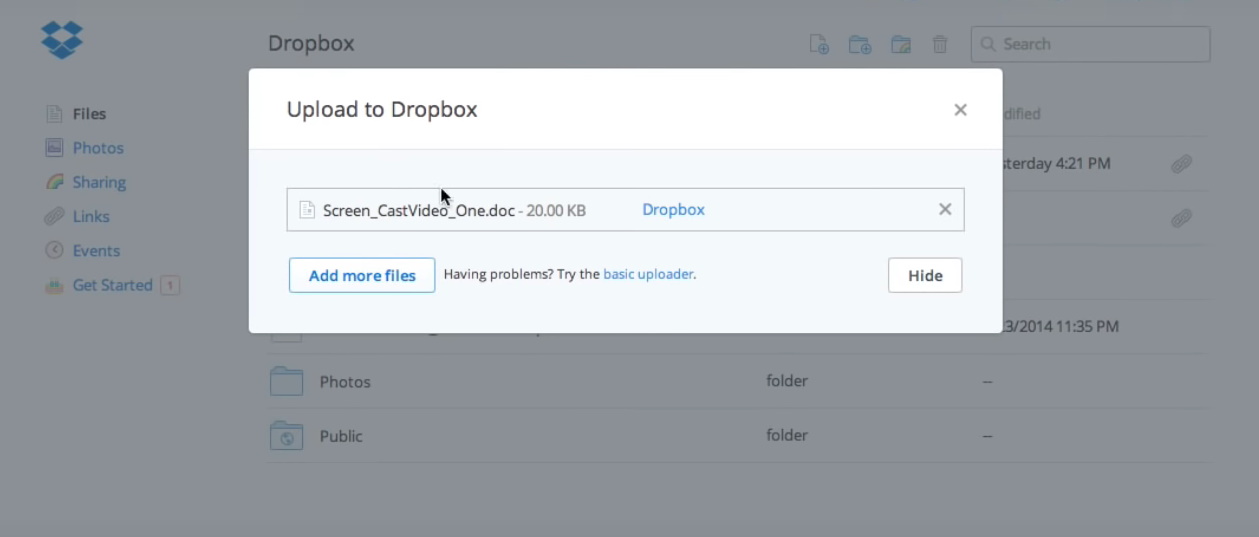 Dropbox upload 