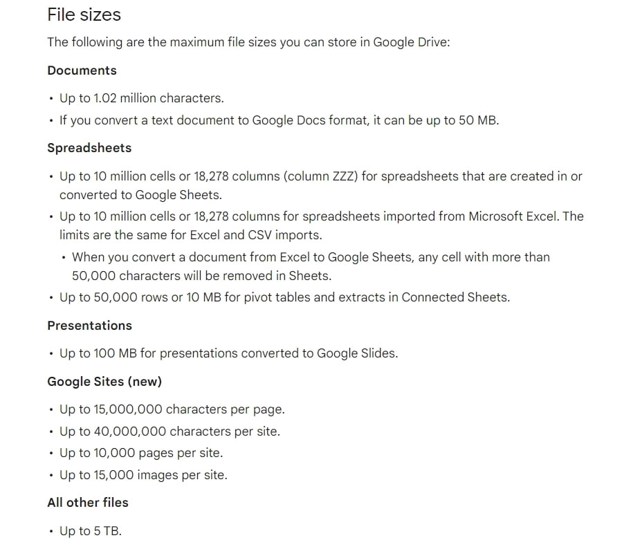 Size limit on Google Drive