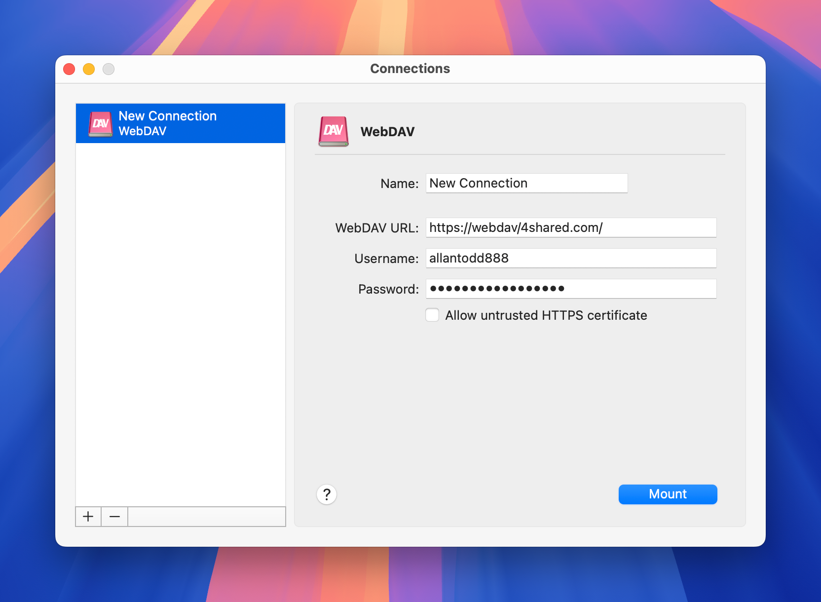 Set up WebDAV server in CloudMounter on macOS WebDAV setting in CloudMounter on Mac