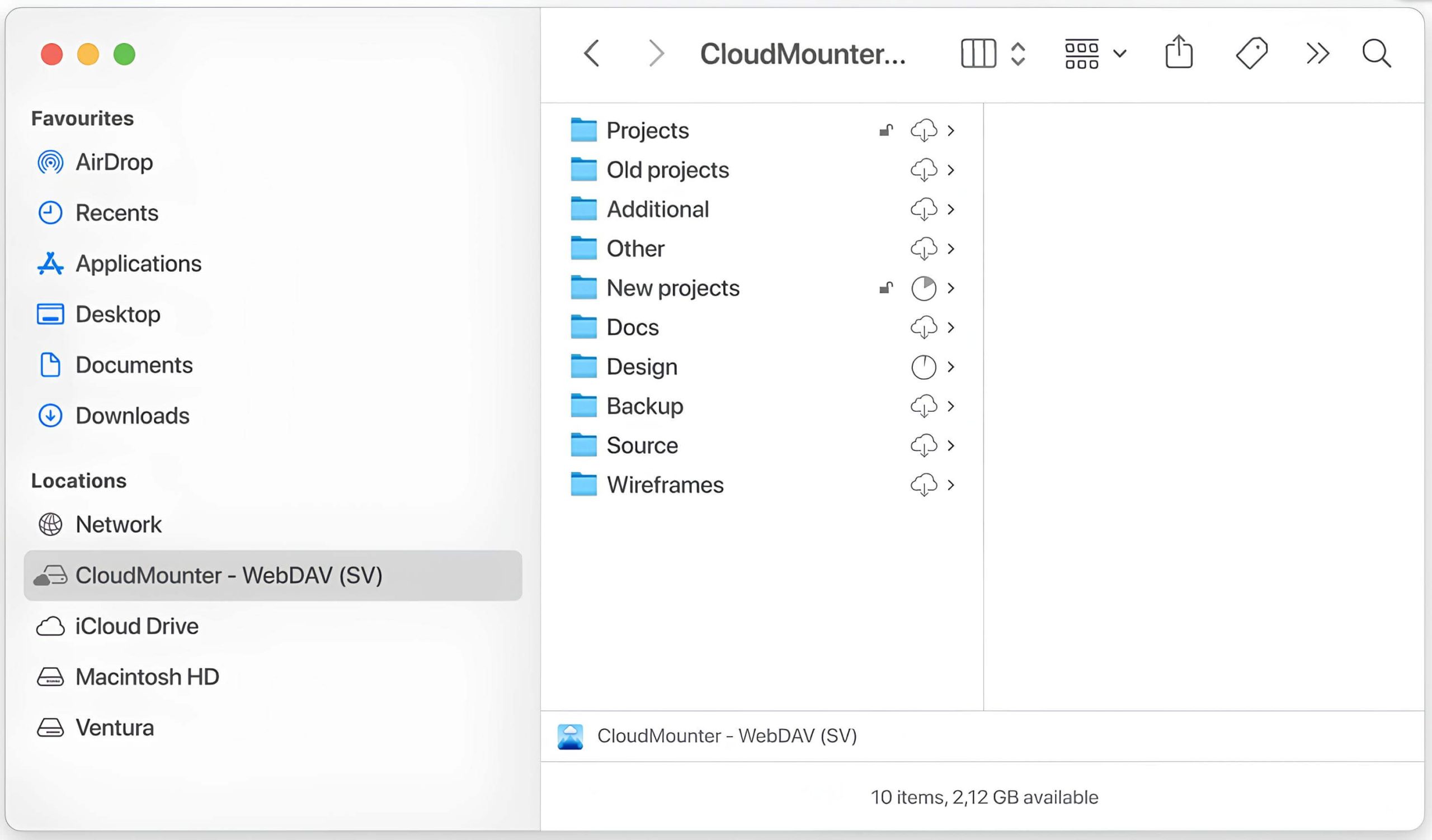 The WebDAV drive in Finder on macOS WebDAV location in Finder on Mac