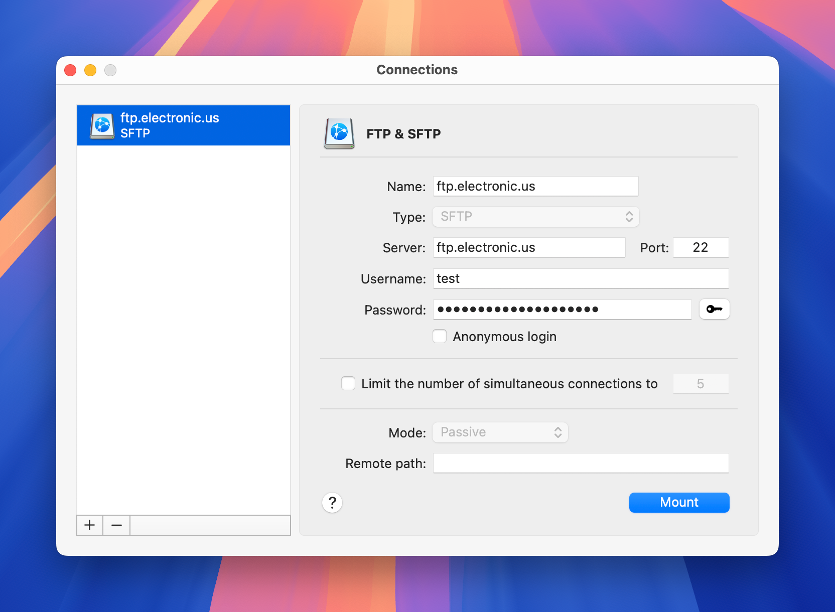 Setting up a remote server in CloudMounter on macOS SFTP setting in CloudMounter on Mac