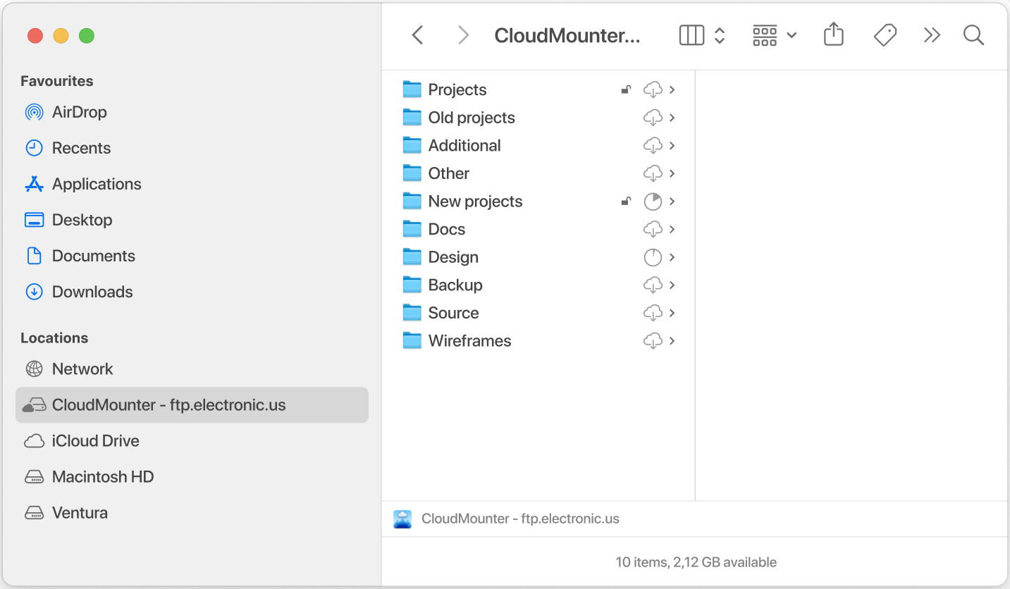 The remote server in Finder on macOS A remote server in the Locations sidebar on Mac Finder