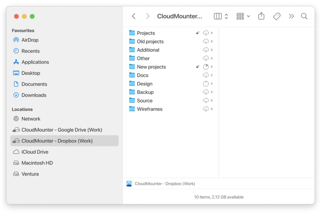 Dropbox folder appears in Finder on macOS