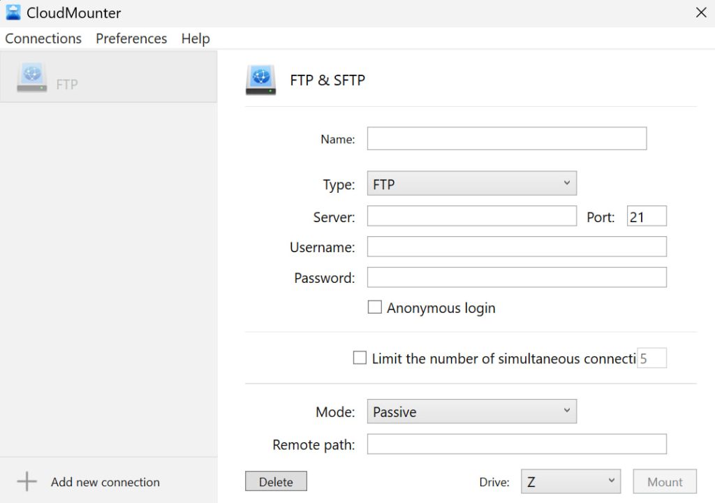 The window of FTP details on Windows PC The box of FTP credentials on Windows