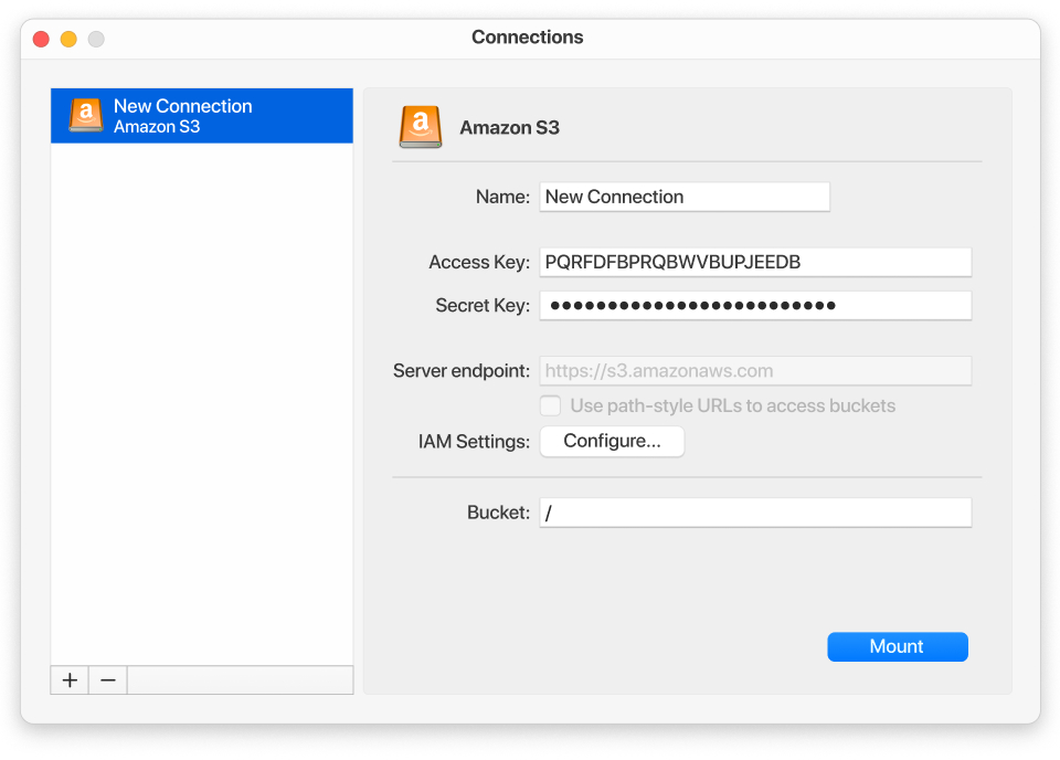 Set up AWS S3 in CloudMounter on macOS