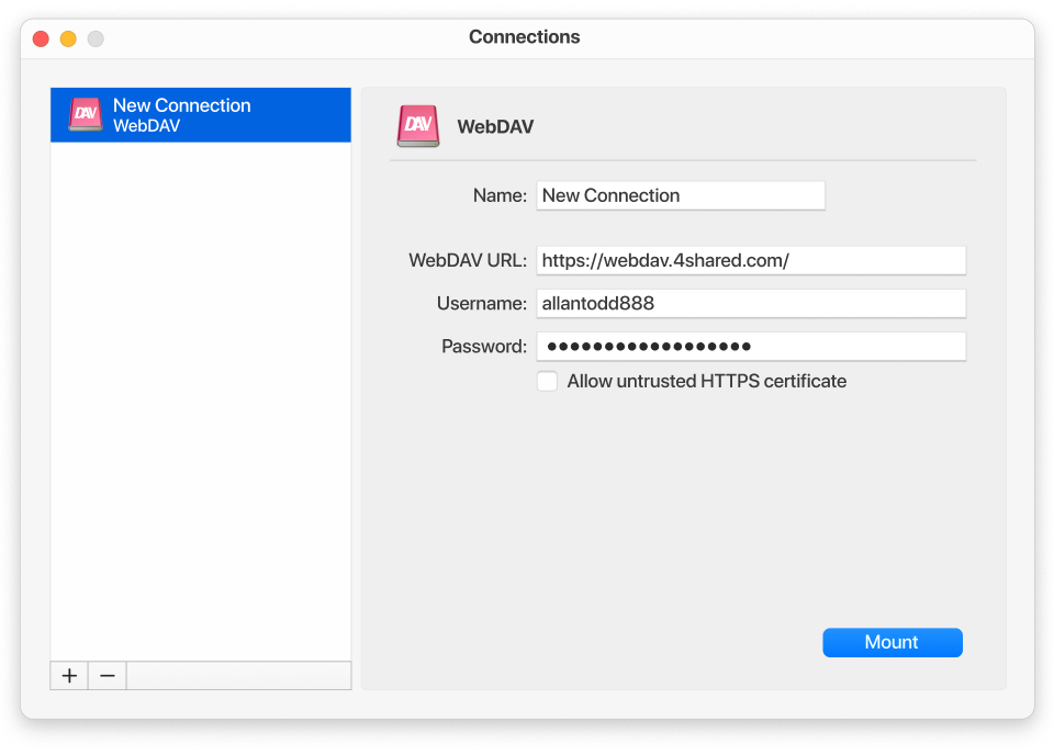 Set up WebDAV in CloudMounter on macOS