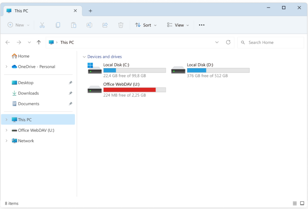 WebDAV appears in File Explorer on Windows