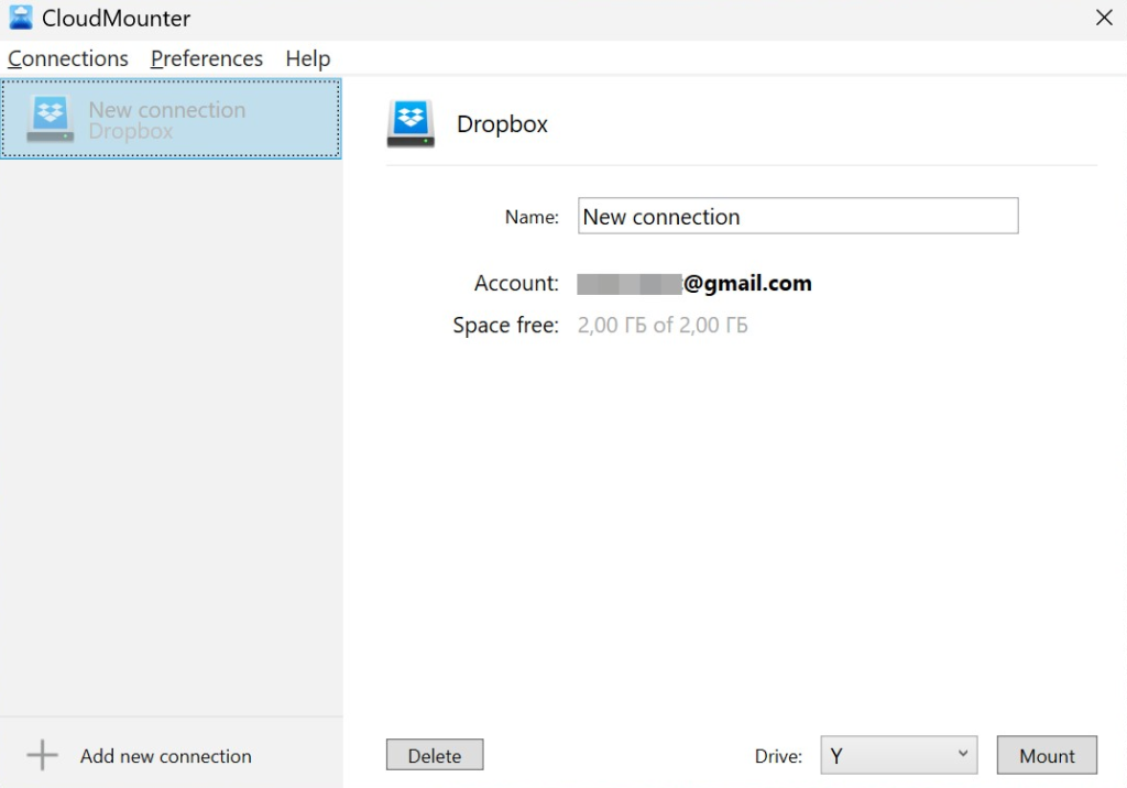 The dialog of Dropbox details in CloudMounter on Windows The tab of Dropbox credentials in CloudMounter on Windows PC