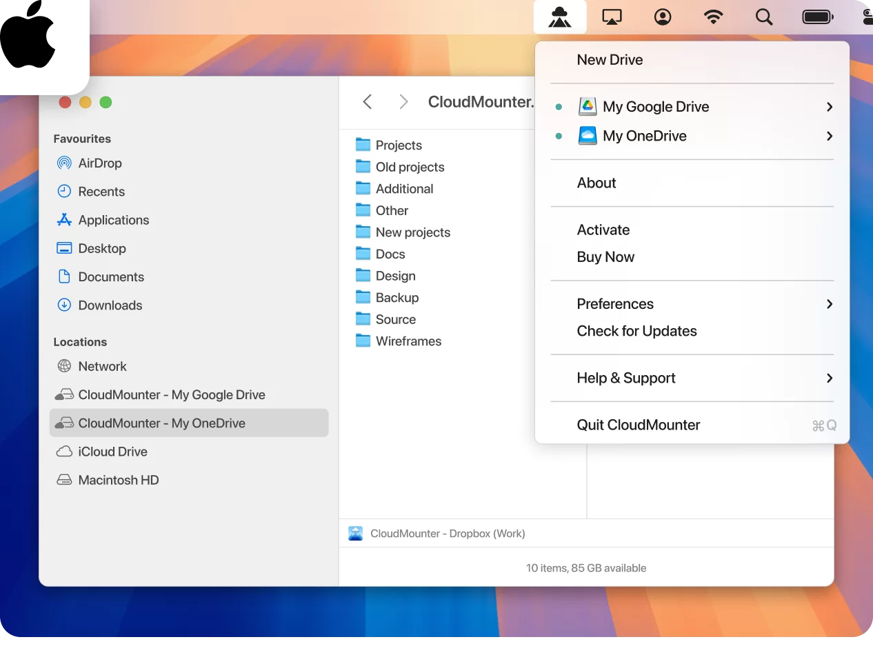 OneDrive and Google Drive in Finder on Mac
