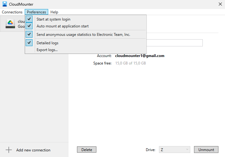 CloudMounter Preferences