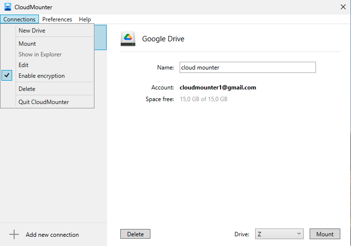 CloudMounter Connection Settings